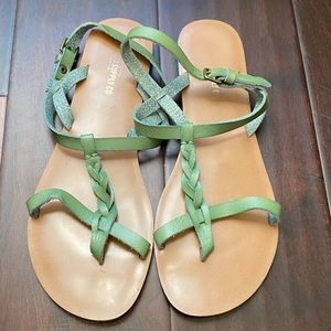 Green braided strappy sandal